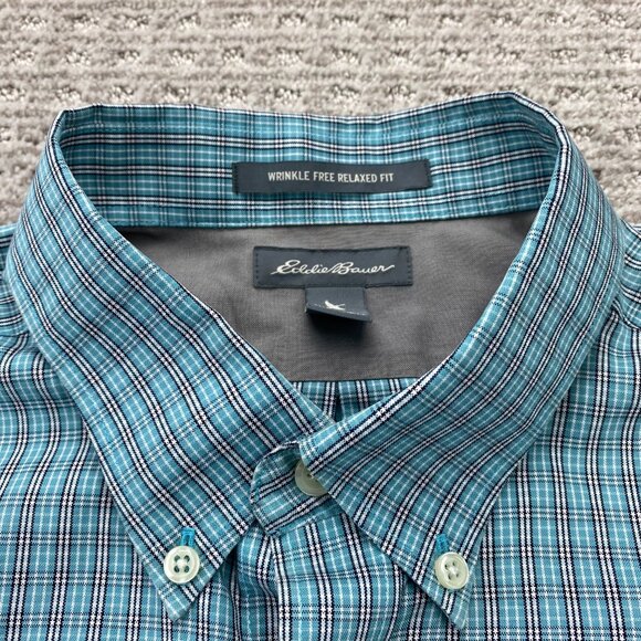 Eddie Bauer Shirt Men Large Tall LT Plaid Button Down Wrinkle Resistant Preppy - Picture 3 of 8